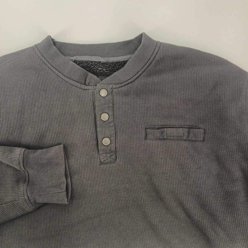 Smiths Workwear Mens XXXL Gray Sherpa Lined Waffle Knit Henley Thermal Shirt 3XL